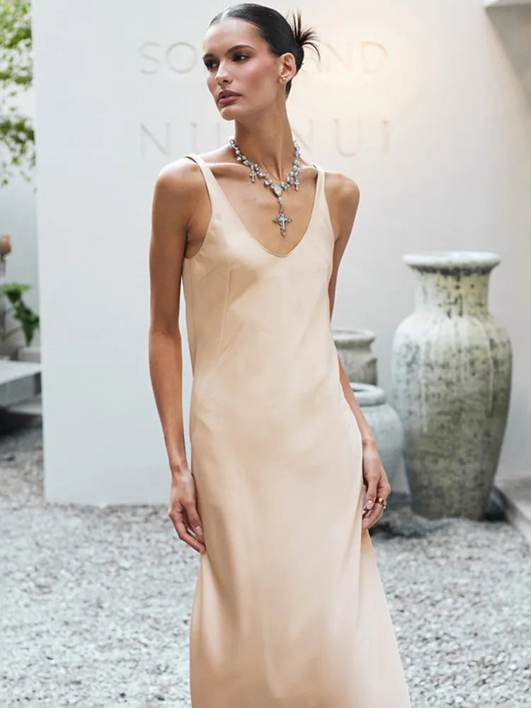 فستان ماكسي أنيق بدون أكمام من Blifanbo فستان نسائي برقبة على شكل V وخصر عالٍ مرقع بدون ظهر فستان نحيف للحفلات والنوادي #5
