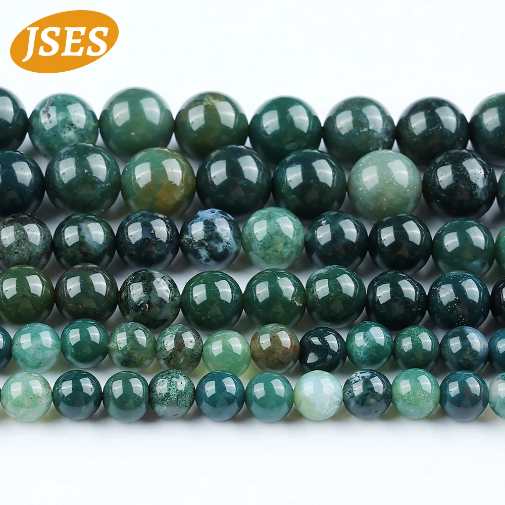 Natural Stone Indian Moss Agate 4/6/8/10mm Loose Spacer Beads Jewelry Making DIY Bracelets Necklace Accessories Charms Wholesale