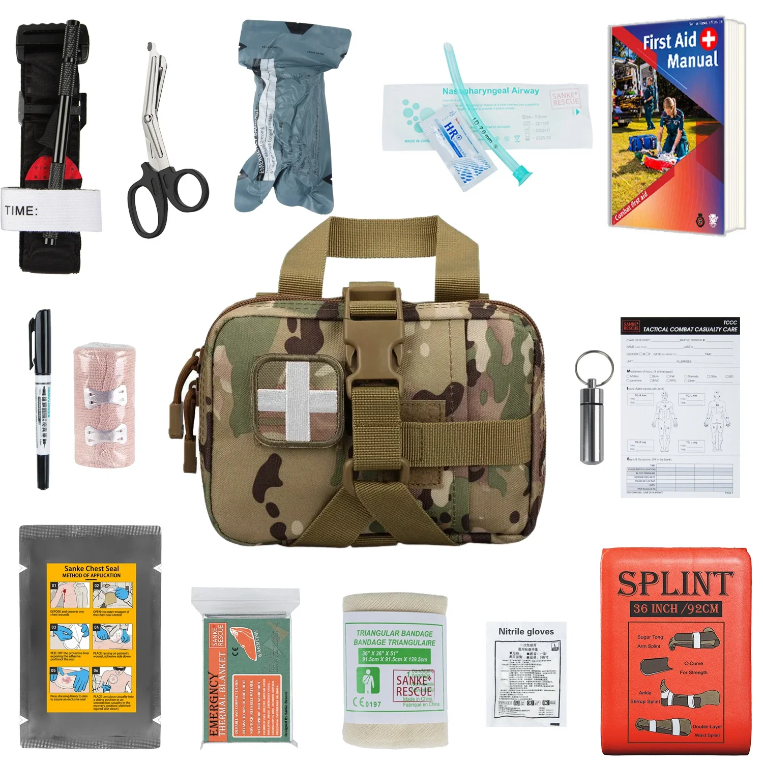 

IFAK Trauma Kit, сумка первой помощи, аварийный жгут, нагрудное уплотнение, снаряжение и оборудование для выживания с автомобилем Molle, путешествия, пеший туризм