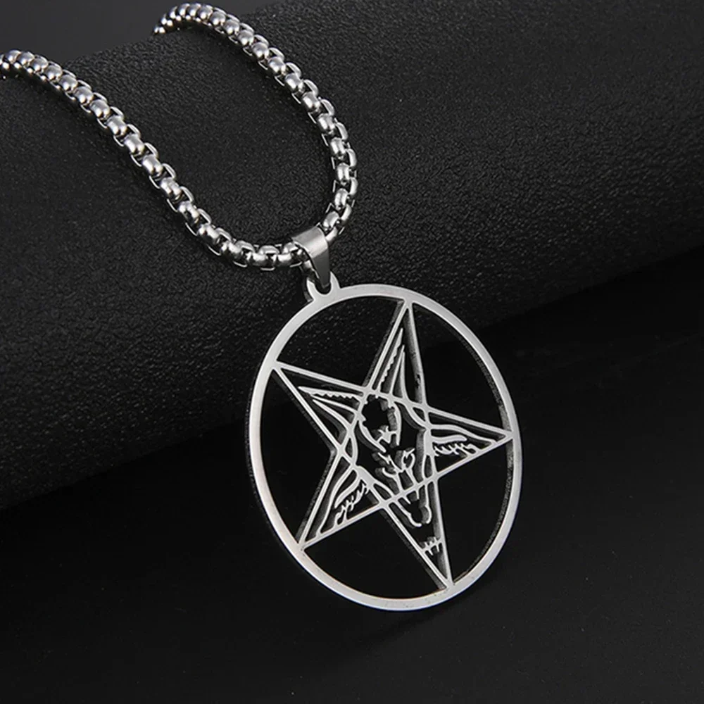 

My Shape Satanic Lucifer Pentagram Stainless Steel Necklace Hollowed Goat Star Choker Supernatural Talisman Vintage Male Jewelry