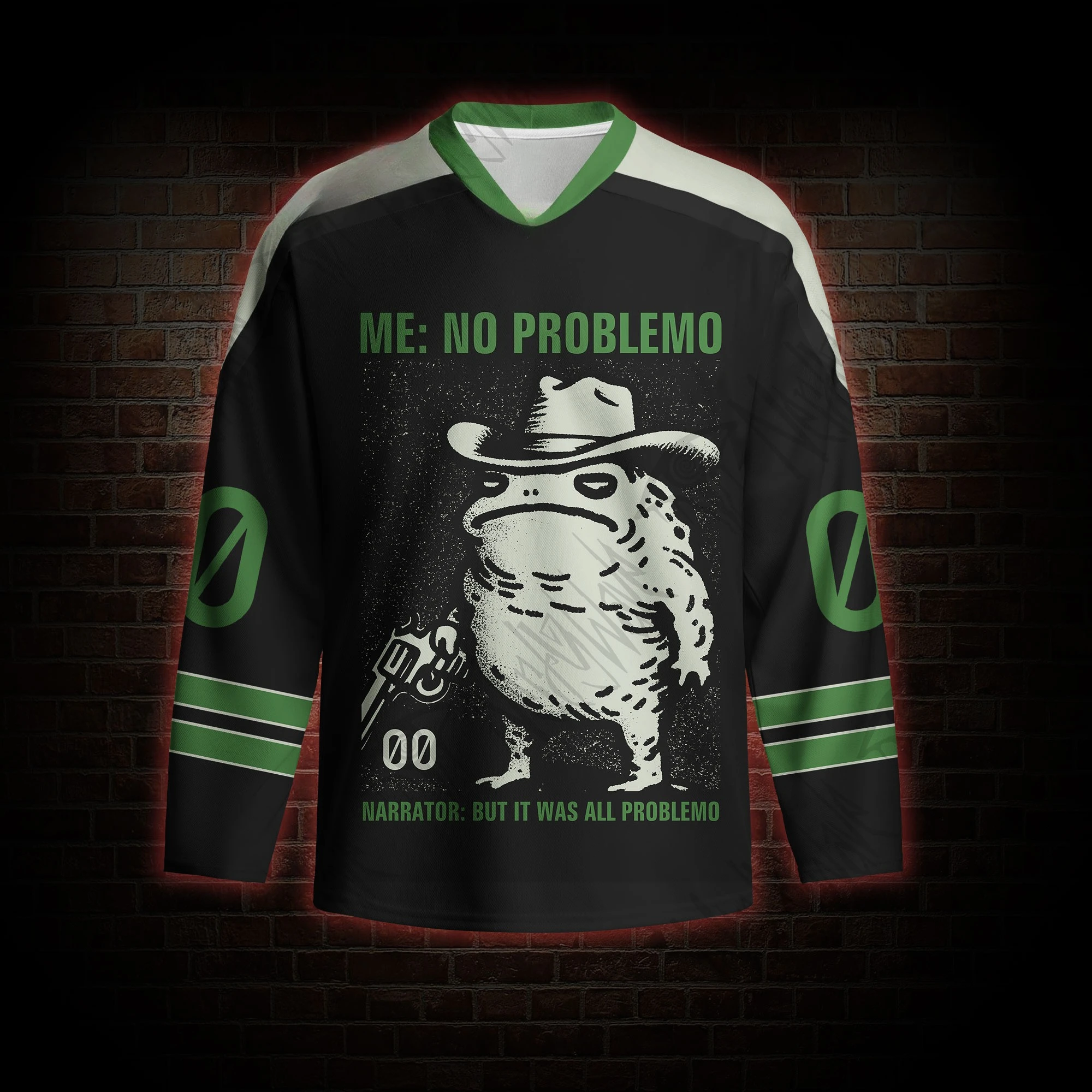 2026 Western Cowboy Frog Graphic Long Sleeve Hockey Jersey, V Neck Grunge Meme Streetwear Top, Funny Vintage Party Outfit