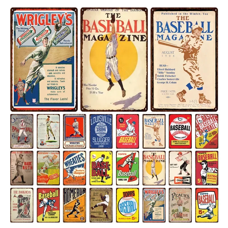 Retro Decor Baseball Tin Sign Vintage Retro Decorative Metal Sign Plaque Garage Gym Pub Bar Man Cave Wall Decor Gift Poster