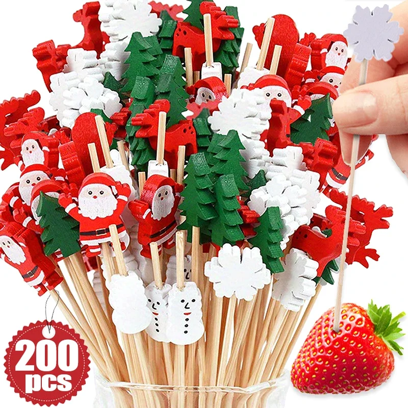 200/50Pcs Appetizer Decorative Toothpicks Home Fruits Desser Picks Christmas Cupcake Toppers Party Food Santa Claus Decorations