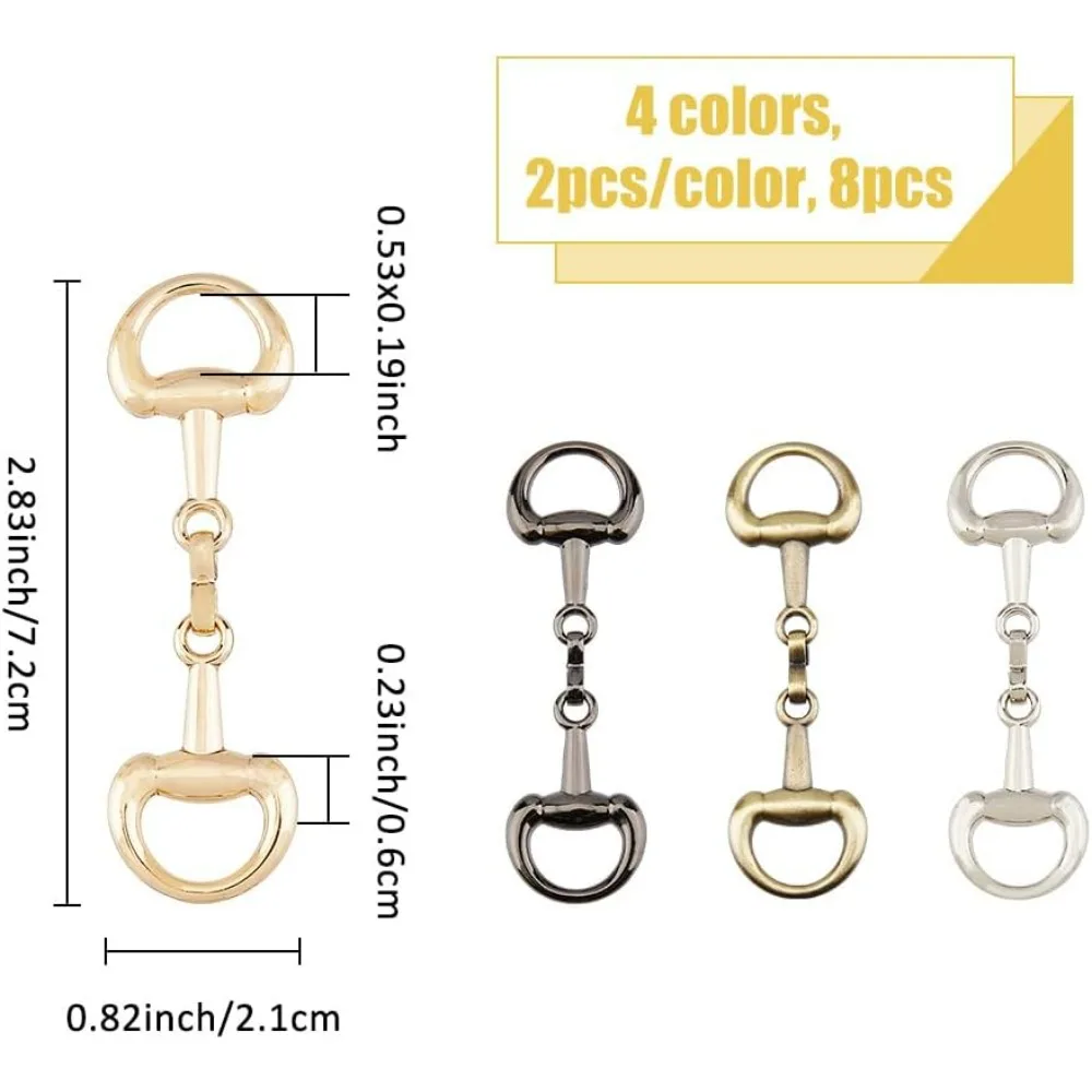 8Pcs 4 Colors Alloy D Ring Snaffle Bit Buckles Horse Bit Buckle Double Bit Buckle for DIY Snaffle Horse Jewelry Loafer Shoes