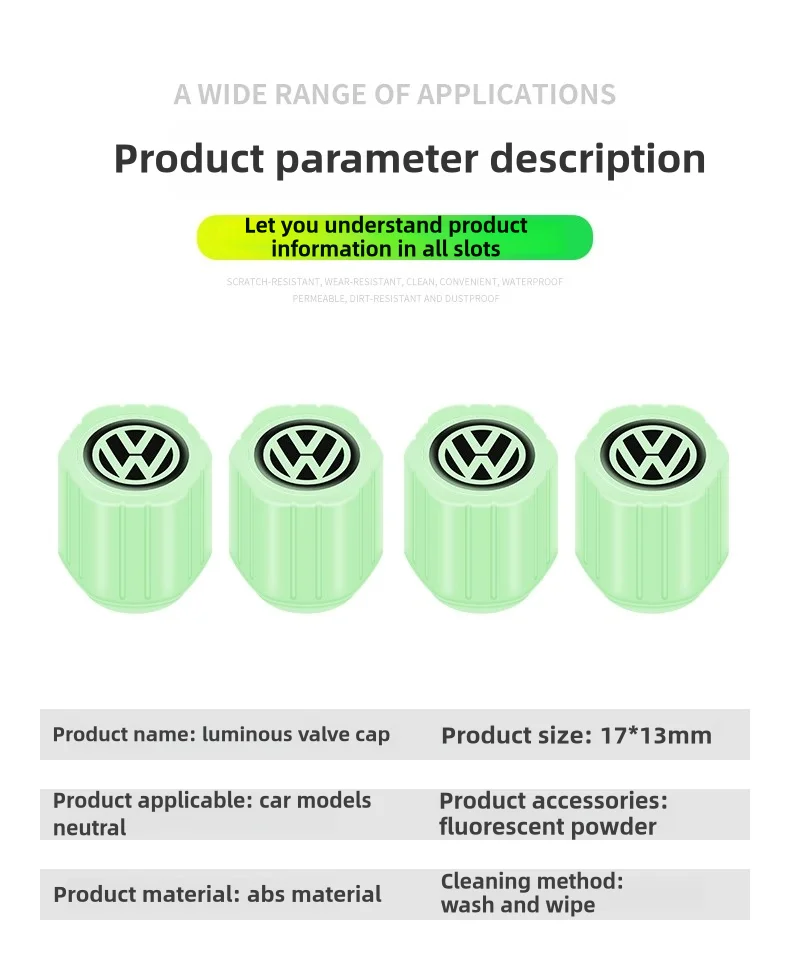 Volkswagen logo fluorescent valve cap fluorescent decorative wheel hub decoration Golf 7 Golf 4 Golf 6 tool accessories car