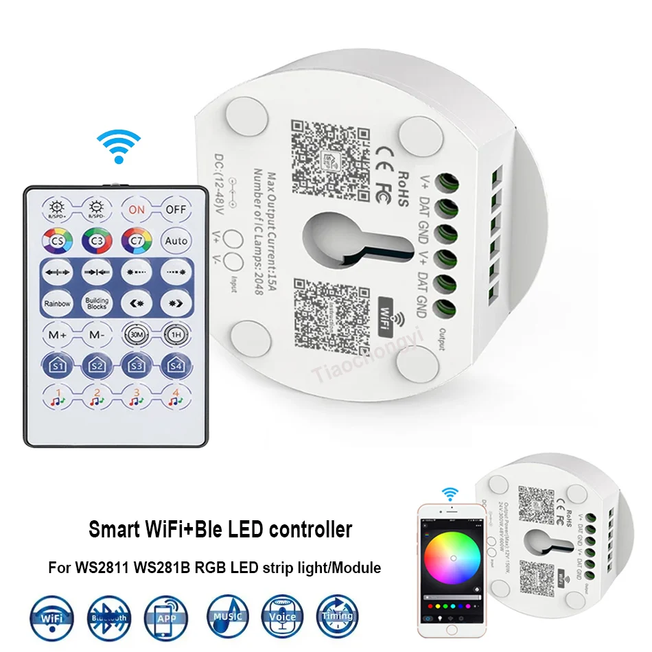 

WS2812B WS2811 Wifi +Bluetooth-compatible Led Controller Smartphone Control Music And Timer Mode For WS2812 SK6812 IC RGB LED