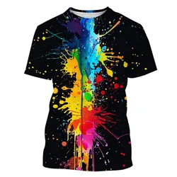 Summer Colorful Splash 3D Print T-Shirts Streetwear Men Fashion Casual Oversized O-Neck Short Sleeved T Shirt Tees Tops Clothing