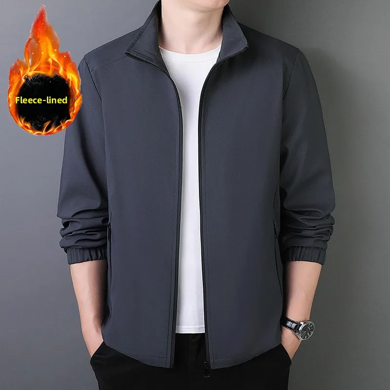 

Новинка 2025, осенне-зимняя мужская повседневная куртка, однотонная верхняя одежда с длинным рукавом и воротником-стойкой, модная свободная посадка, обычная длина