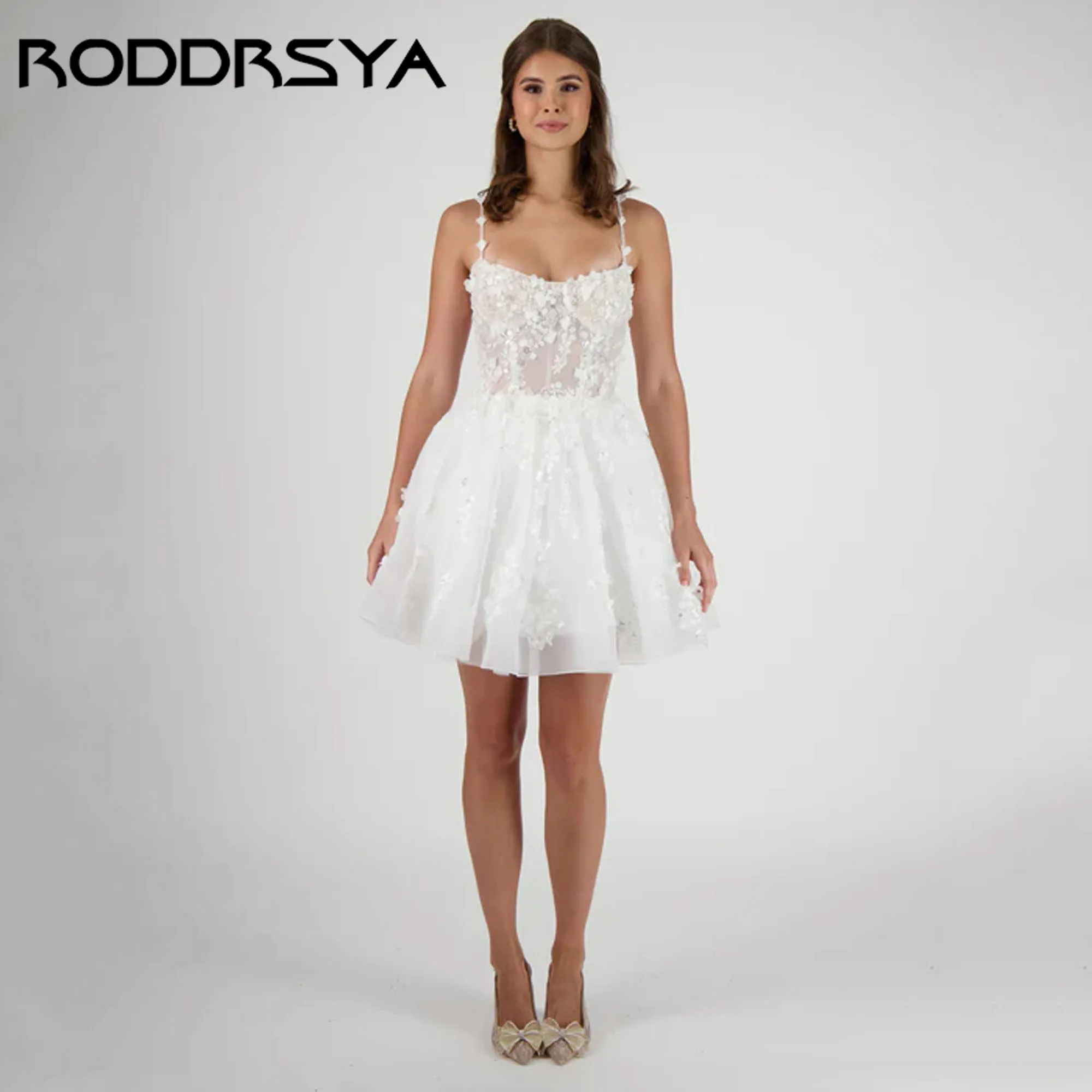 

RODDRSYA Lace Wedding Dress Sweetheart Mini Spaghetti Straps Modern Floral Bridal Party Gown A-Line vestidos de novia Customized