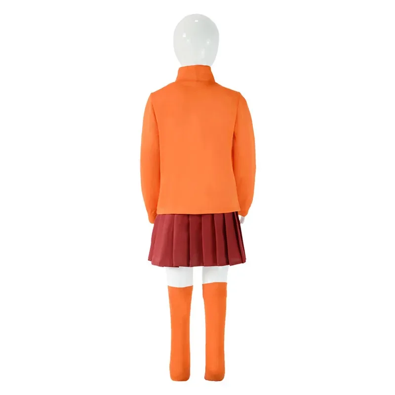 

COSda@Kids Cosplay Velma Costume Cartoon Fantasy Orange Shirt Skirt Socks Glasses Outfits Girls Halloween Carnival Dress Up Part