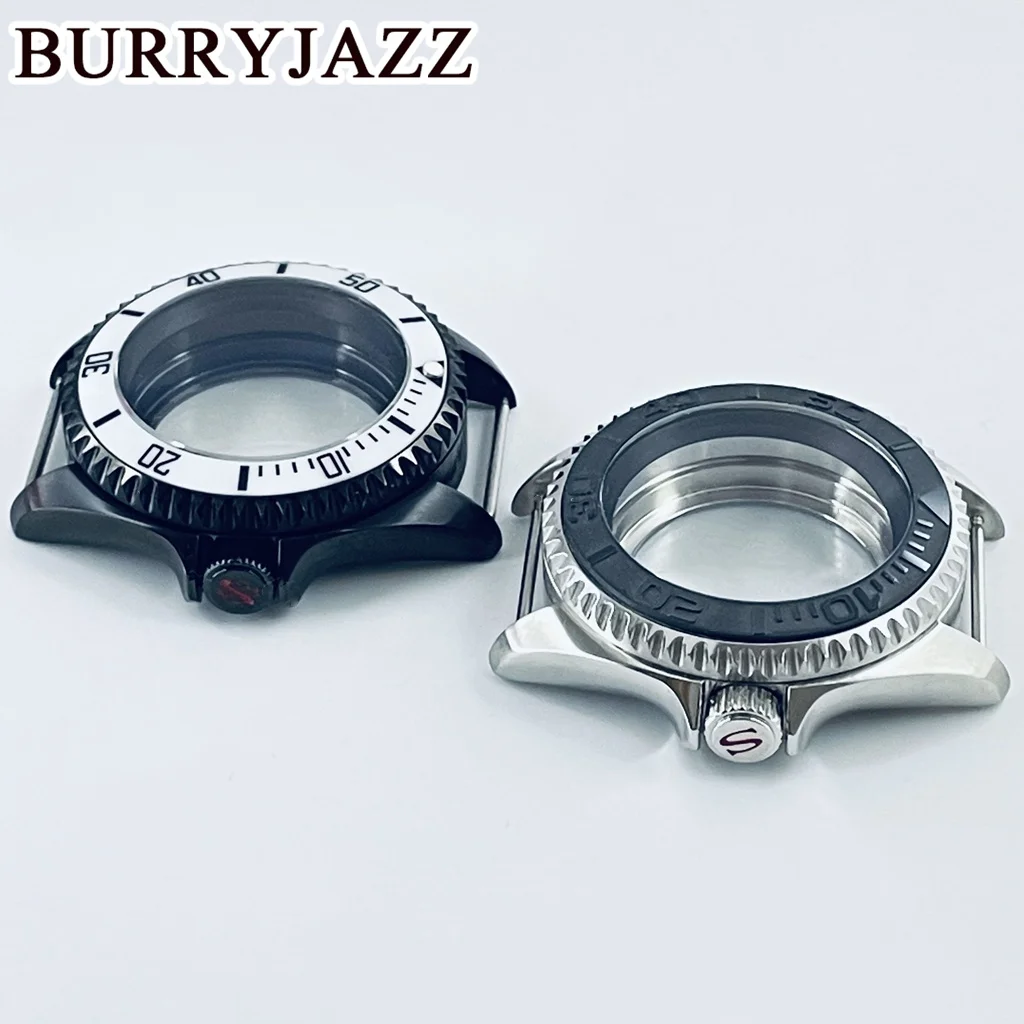 BURRYJAZZ 42 مللي متر صالح NH34 NH35 NH36 NH38 NH39 NH70NH72 حركة الفضة الأسود الرجال الميكانيكية مقاوم للماء الياقوت ساعة زجاجية