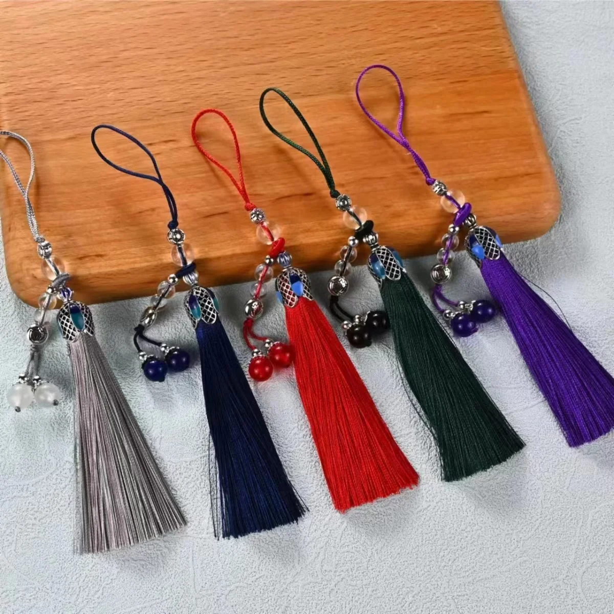 Jia Blue Tassel Pendant Antique Hanfu Cheongsam Decoration Accessories Mobile Phone Pendant Bag Pendant Fan Pendant.