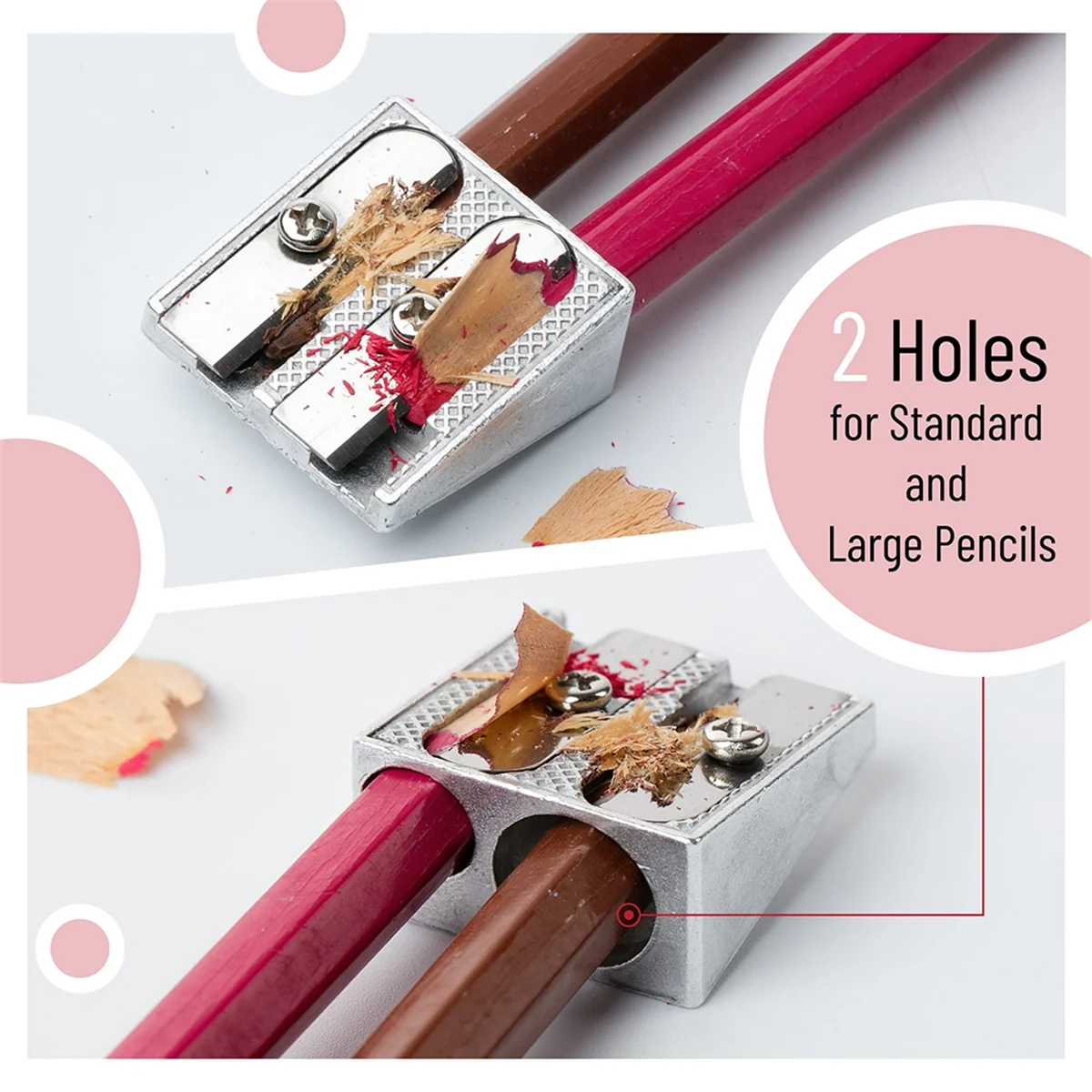 Handheld Metall Bleistift spitzer mit 2 Löchern, 8er Pack