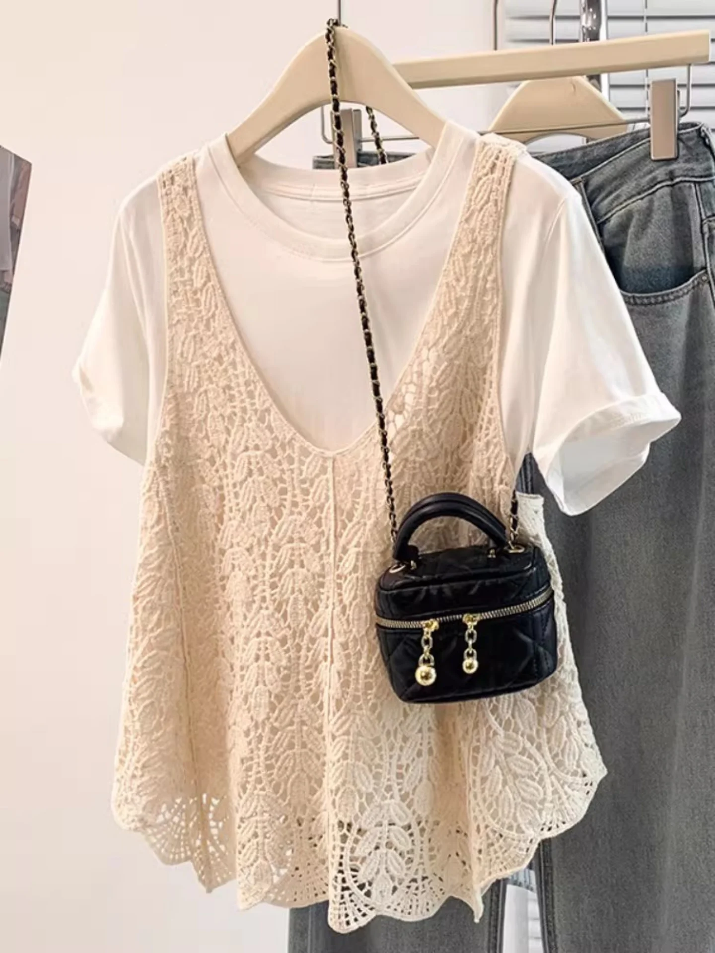 

n Hollow out V-Ne Women's Vest Spring 2026 plus Size Irregular Layering Outerwear Casual Color No Button