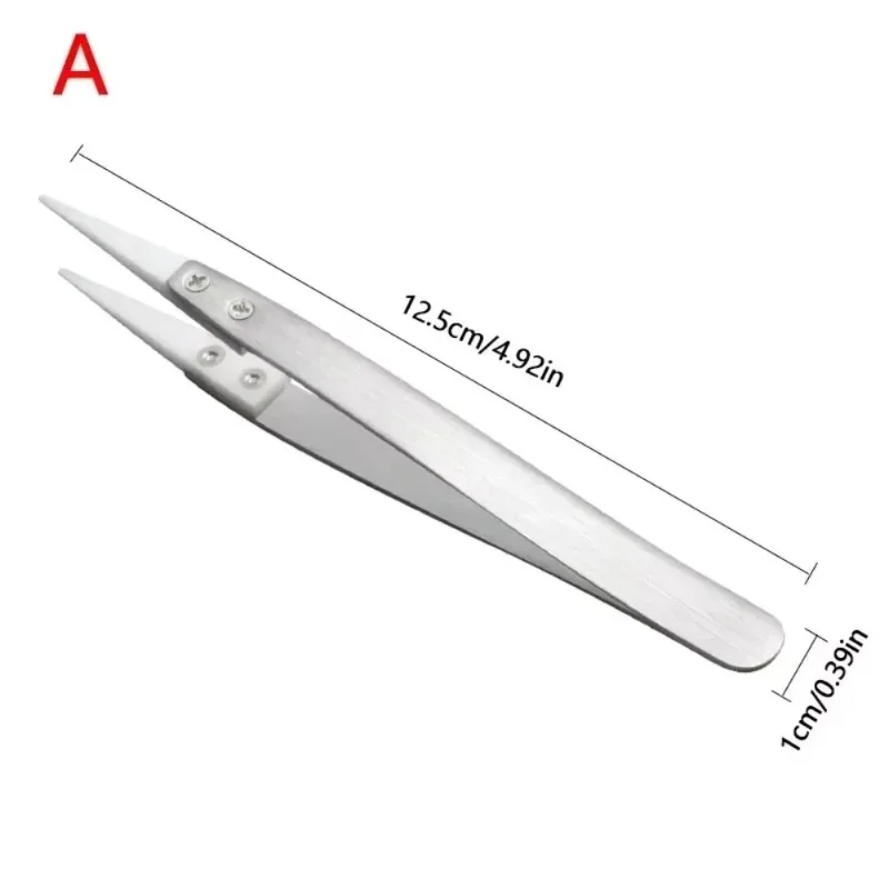 Pinzette antistatiche Clip isolante con testa in ceramica Pinzette sperimentali resistenti agli acidi per strumento di riparazione per l'installazione delle lancette dell'orologio