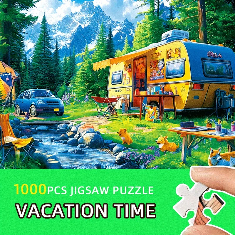1000pcs Jigsaw Puzzle - Camping Trip Vintage Camper 70x50cm (27.5x19.7in) Challenge Puzzle for Adults