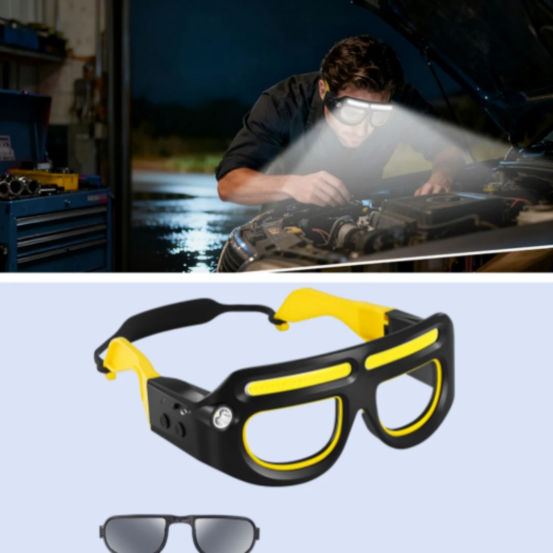 LED Headlamp Glasses Rechargeable USB Charging Motion Sensor Safety Goggles Work Light for Fishing Camping Night Running Repair view 5