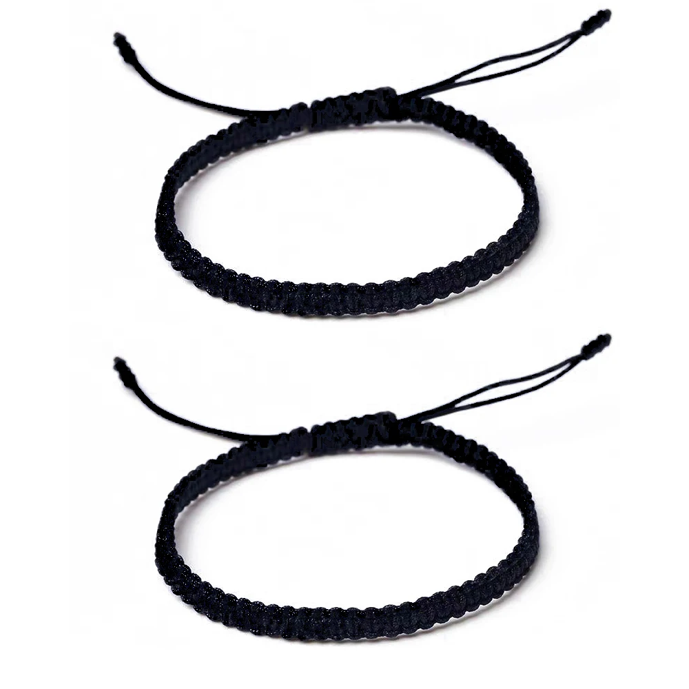 2PCS String Bracelets Women Men Boys Girls Handmade Red Black Buddhist Woven Rope Bracelet Protection Luck Friendship