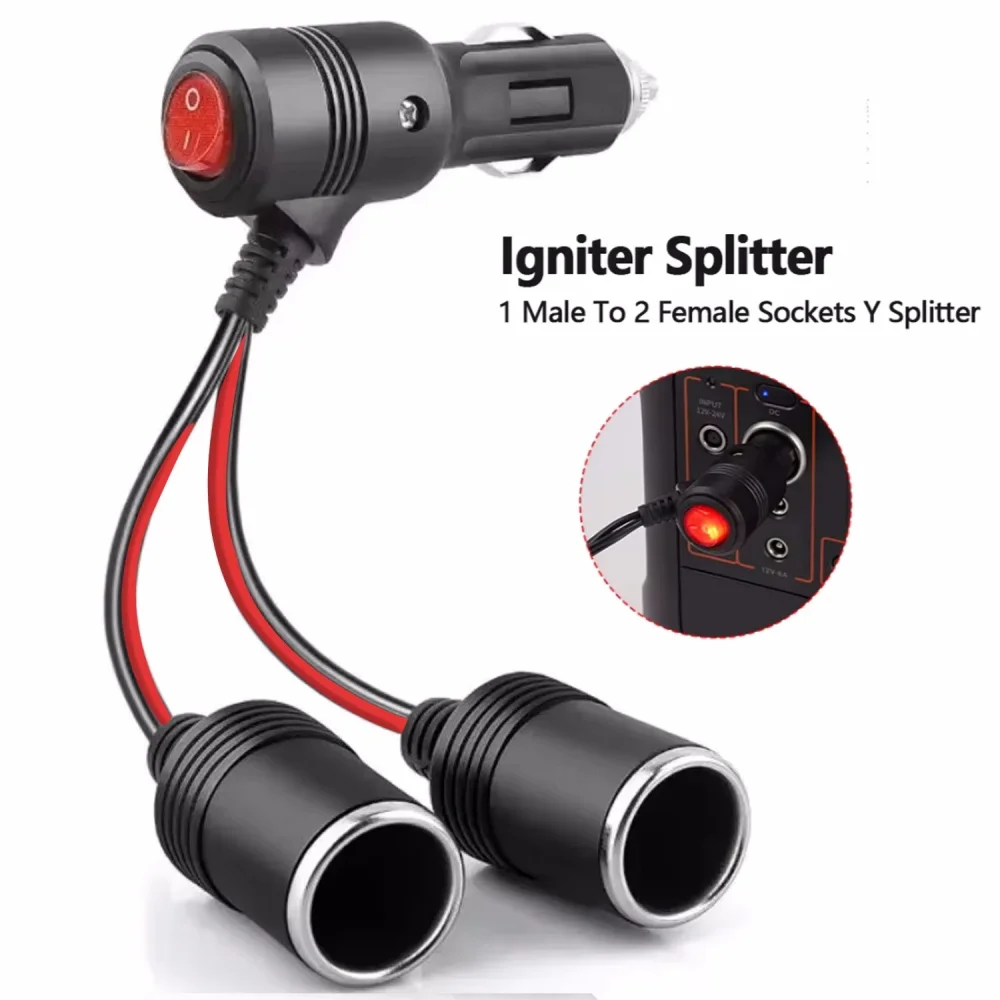 Auto-Zigarettenanzünder-Adapter 12V 24V mit Ein/Aus-Schalter, 1 Stecker auf 2/3 Buchsen, Y-Splitter, Autozubehör
