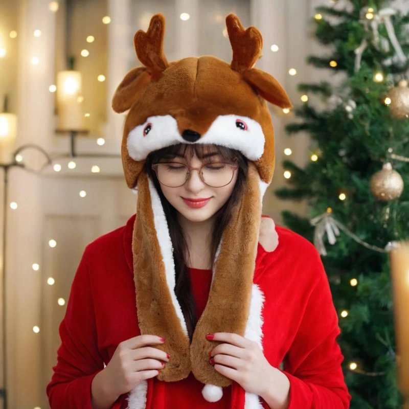 Ciepłe, urocze i wygodne czapki świąteczne z ruchomymi uszami, dekoracje na imprezy, nakrycia głowy, prezenty świąteczne dla dorosłych i dzieci.