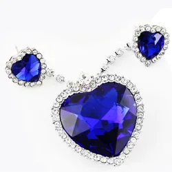 BLUE heart Pendant Crystal shine rhinestones Necklace Earring Jewelry set charm lover girl classic dropshipping quality fashion