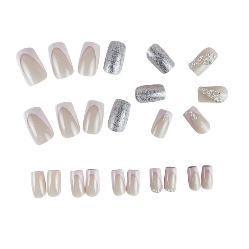 Conjunto de unhas postiças com cola, 24pcs, quadrado médio, 3d, borboleta, pressione unhas, acrílico, curto, decoração, nail art