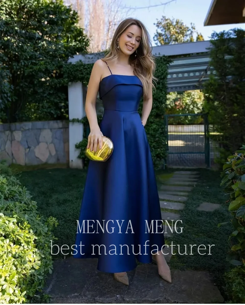 ZHUISHU  Elegant Simple A-line Black Spaghetti Strap Satin Prom Dress Ankle Length Formal Party Evening Gown High End Customized