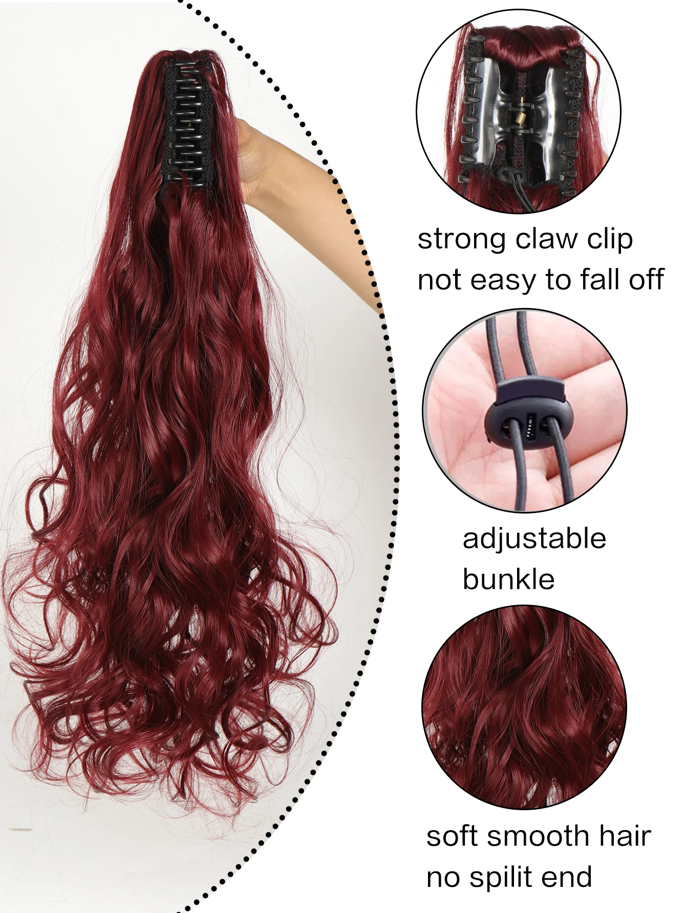 Synthesis 22 Inch Hair Extensions Claw Clip Long Wavy Curly PonyTail Hair Extensions Natural Wave Hair Piece for Halloween