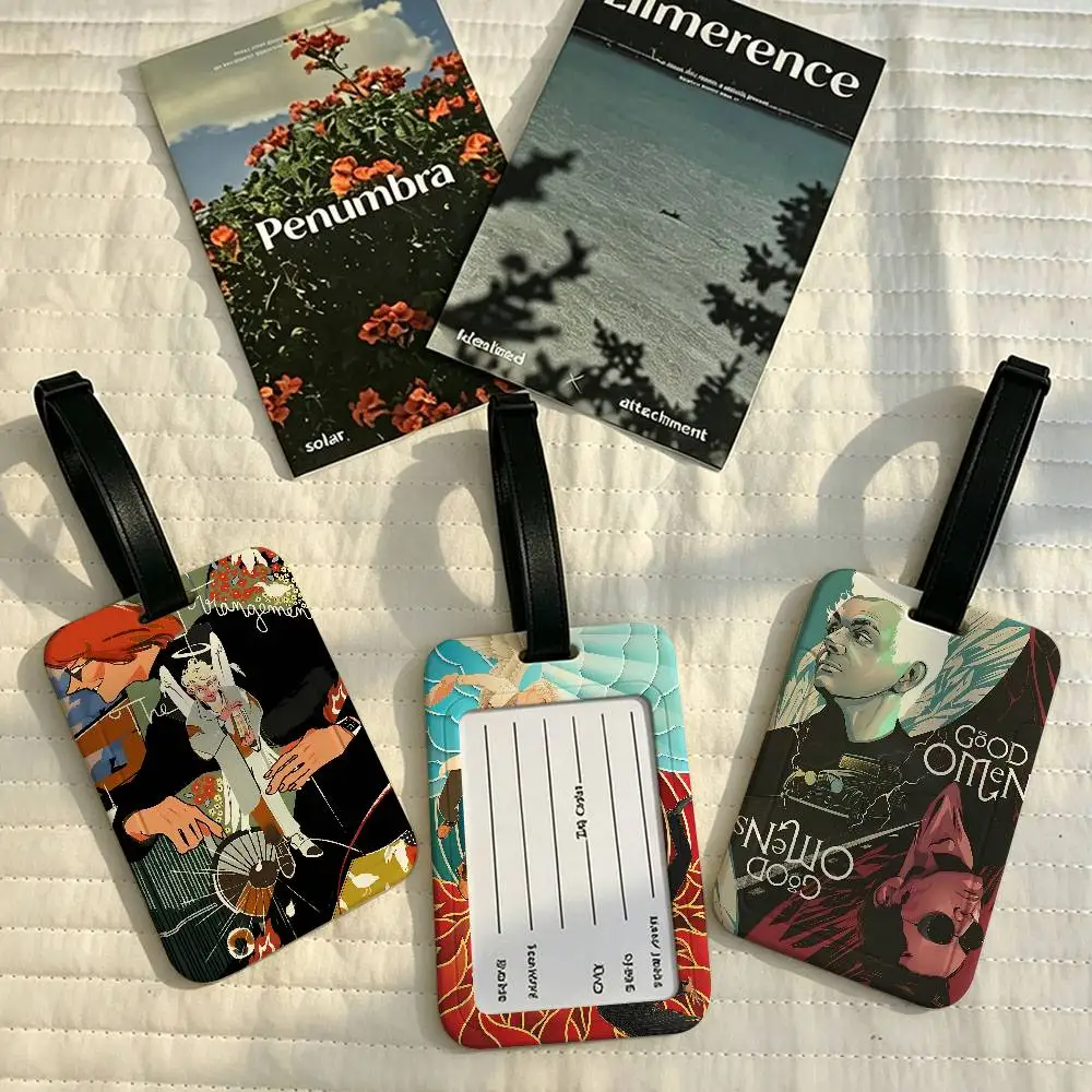 Tv Show G-Good Omens Durable PVC Anti lost Baggage Tag With Info Card Lightweight Luggage Identification Label