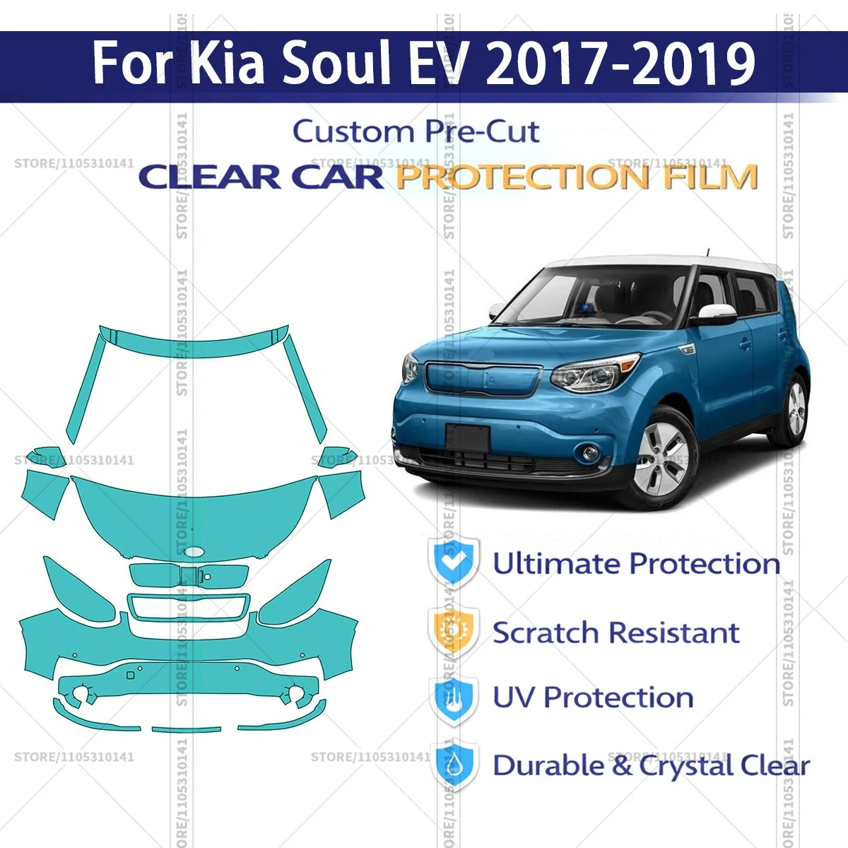 

Pre-Cut Paint Protection Film PPF Transparent Car Film Professional Automotive PPF Front Kit For Kia Soul EV 2017-2019