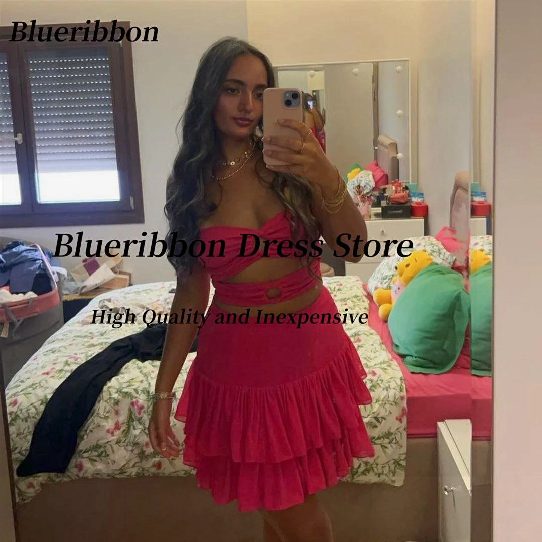 

Blueribbon Two Pieces Prom Dresses Sweetheart Sexy Back Cocktail Dress Tiered A Line Short/Mini Night Club Party Girls Wear