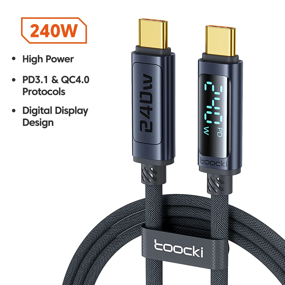 Toocki 240 W Typ C auf Typ C-Kabel PD3.1 Digitalanzeige 100 W Schnelllade-USB-C-Kabel für MacBook iPhone 16 15 Samsung Xiaomi