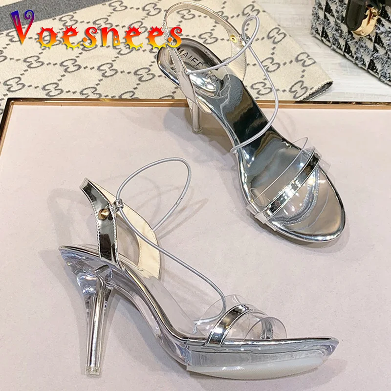 2022 Summer High-heeled Sandals Sexy Round Head High Heels Transparent Clear Heel Crystal 8cm Heel Sandals Women Outdoor Heels