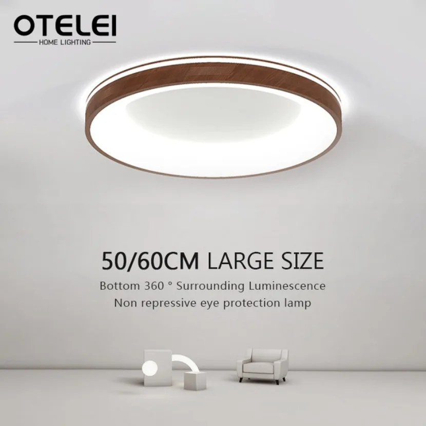 Modern Circular Wood Grain LED Ceiling Light, Tamanho Grande, Iluminação Minimalista, Sala de estar, Quarto, Varanda, Indoor Home, D60cm