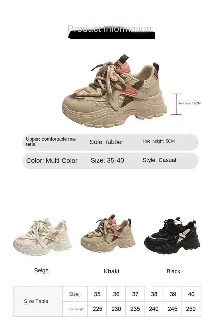 Modische Damen-Dad-Schuhe mit Leder-Obermaterial, Dicker Sohle, Lässige Sportschuhe, Frühling-Herbst Neuer Stil, Atmungsaktiv und Leicht – Detail 6
