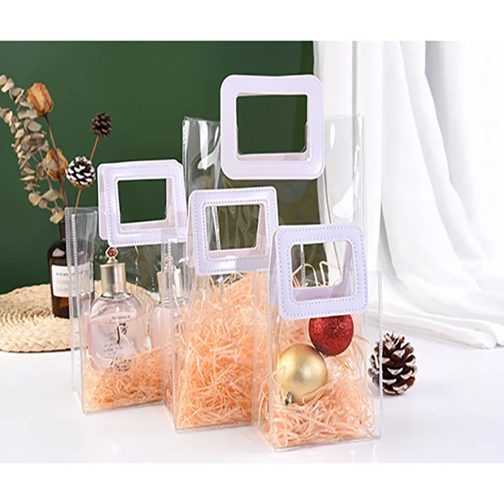 

Practical PVC Clear Tote Bag Transparent Square Shape Handle Transparent Shopping Bags Round Shape Handle Waterproof Storage Bag