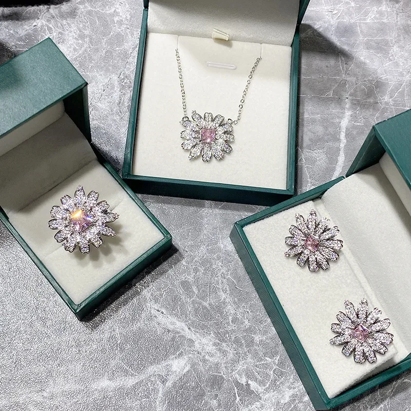 MDL مويسانيتي نمط صغير ديزي الملونة الكنز مجموعة مطلية بالذهب مطعمة Di الوردي زركونيا قلادة مع أقراط الموضة #5