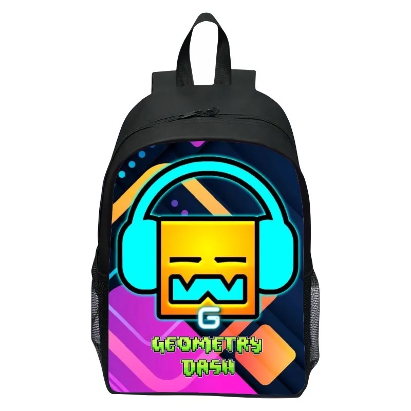 すべての学生向けの新しいプリントされたジオメトリダッシュジオメトリースプリントバックパック、男性と女性向けの漫画バックパック