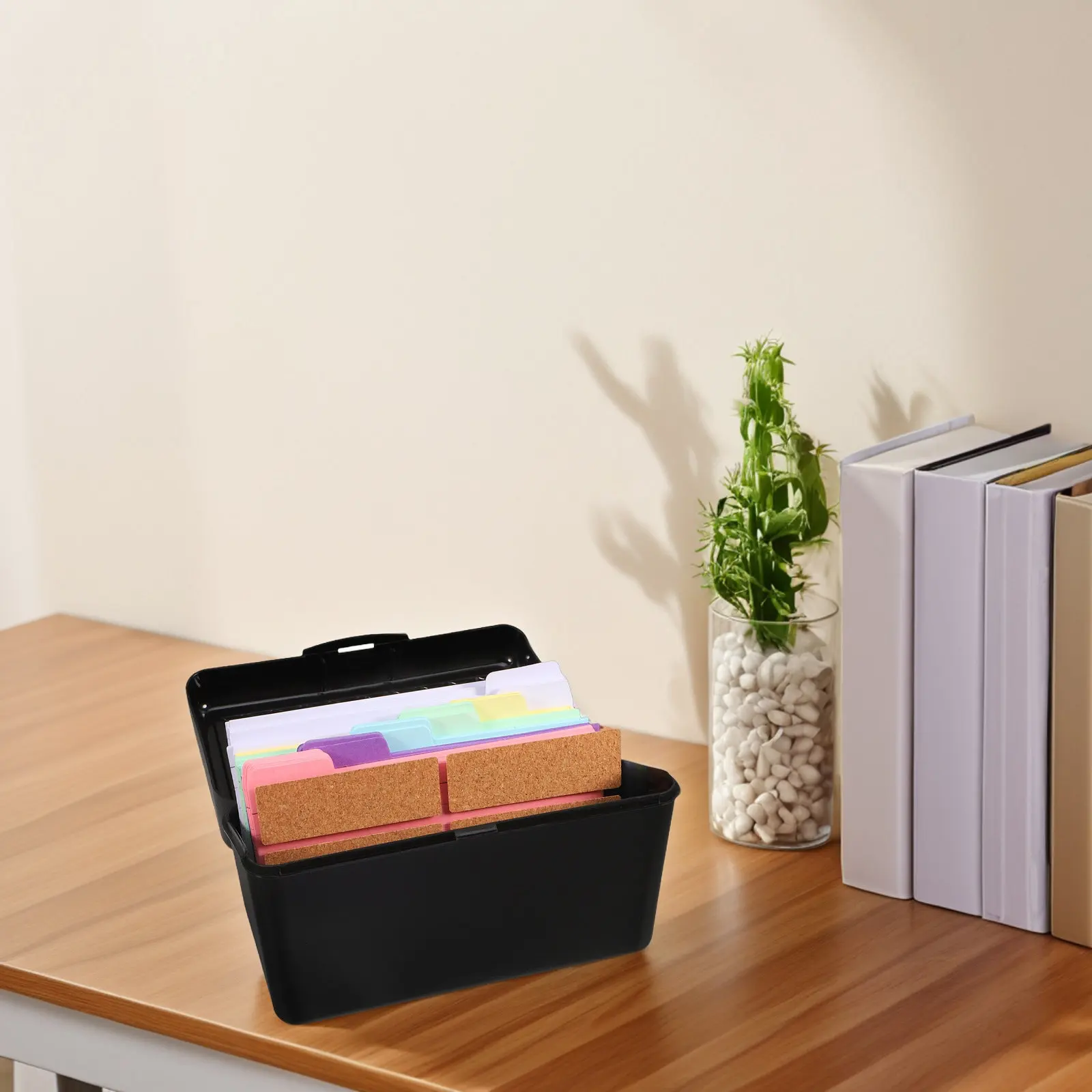 1Set Index Card File Box Black Case with 6 Colored Tabs Lined Cards Note Card Organizer for Office Home Tab Index Cards