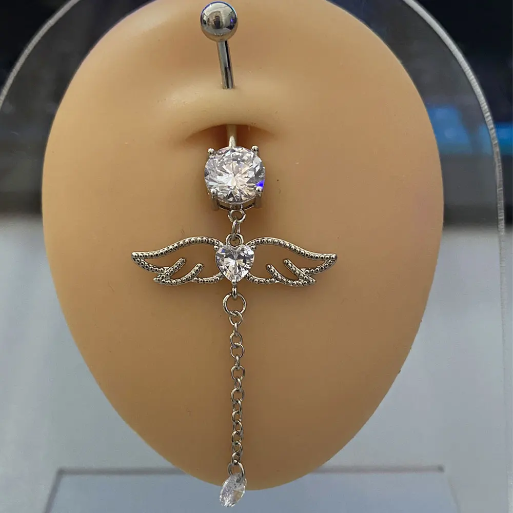 Belly Button Rings Stainless Steel Butterfly Wing Flower Zircon Dangle for Women Belly Navel Rings Body Belly Piercing Jewelry