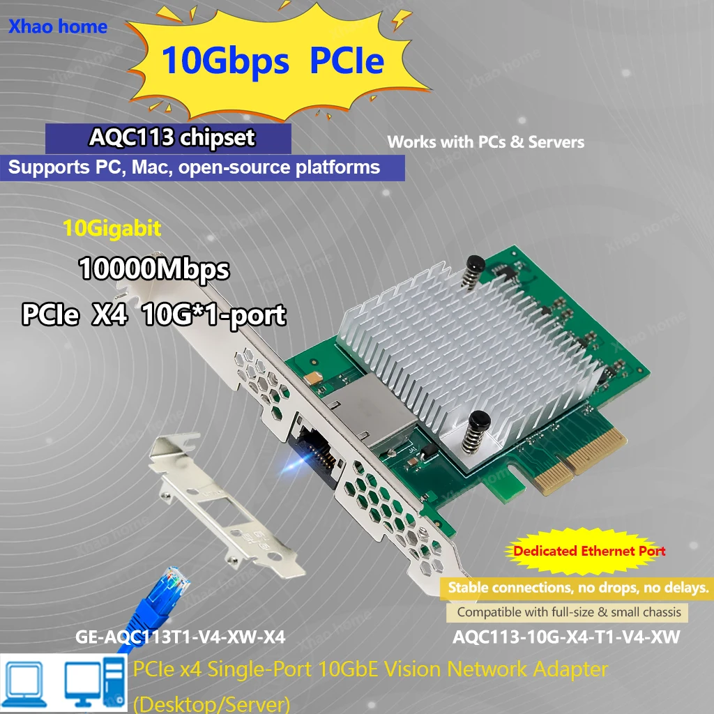 10GBase-T PCIe 3.0 x4 Network Card For Marvell AQC113 RJ45 Multi-Gigabit Ethernet Adapter (10G/5G/2.5G ) for Server/Desktop/NAS