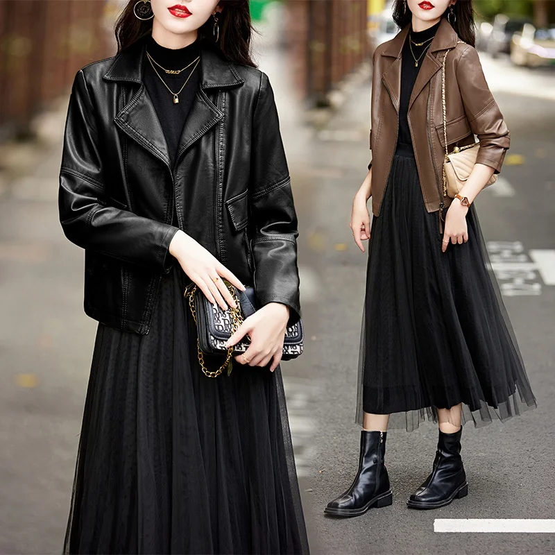 Faionable ort Cappotto da donna Jaet in vera pelle Colletto alla coreana Chiusura con cerniera Slim Fit Pendolarismo Sle Long Sve Top