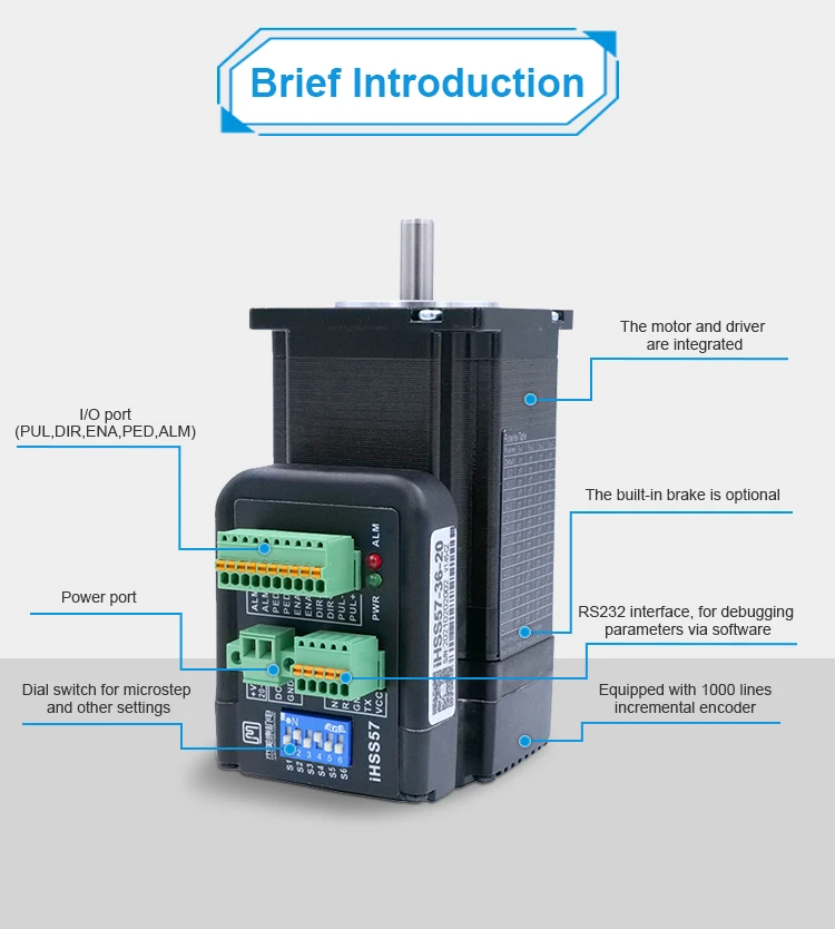 JMC 3N.m  Integrated Step Servo Motors Driver With Encoder HSS57-36-30-31 Factory Directly Sale 5A Nema23