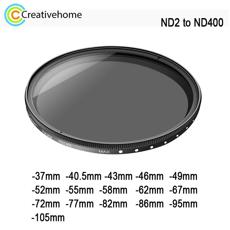 37-105mm Adjustable Camera ND Filter Lens ND2 to ND400 Fader Neutral Density Filter Accessories