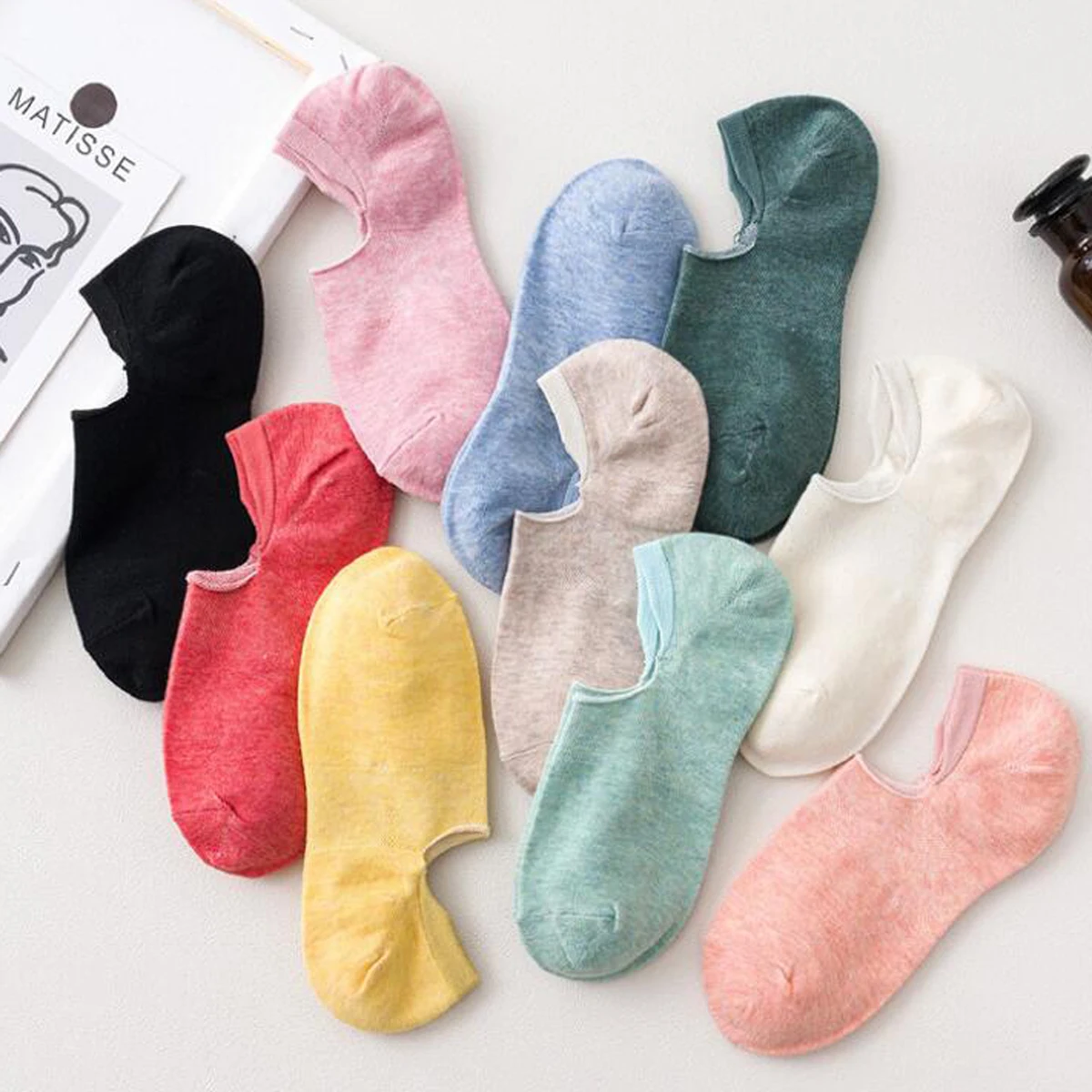 10 Pairs Candy Colors Socks Solid Invisible Ankle Socks Summer Breathable Cute Women\'s Socks