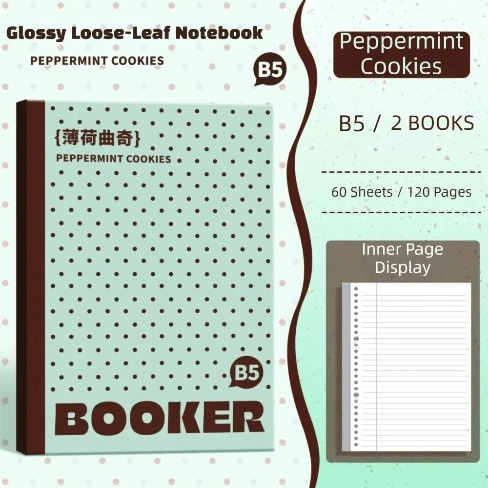 2 pcs/set Polka Dot B5 Loose Leaf Notebook Horizontal Line Inner Page Punched Pages Lined Journal Thin Soft Cover Lightweight