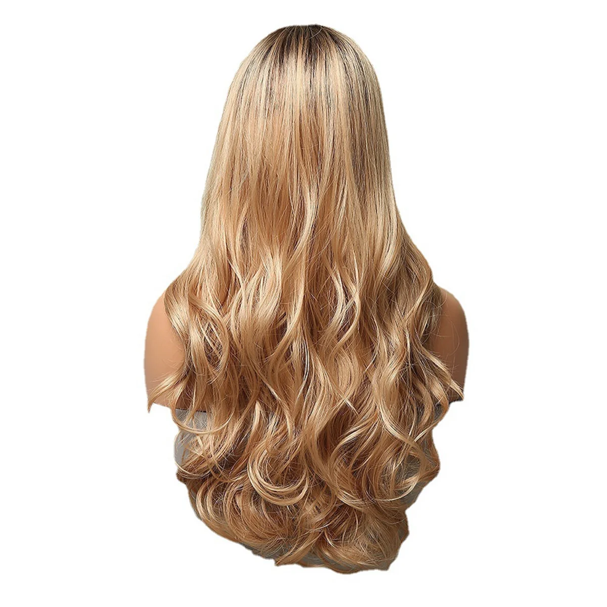 Peruca sintética escura para mulheres, gradiente dourado, perucas de onda longa, peruca de cabelo, resistente, festa, diariamente, uso natural, 60cm