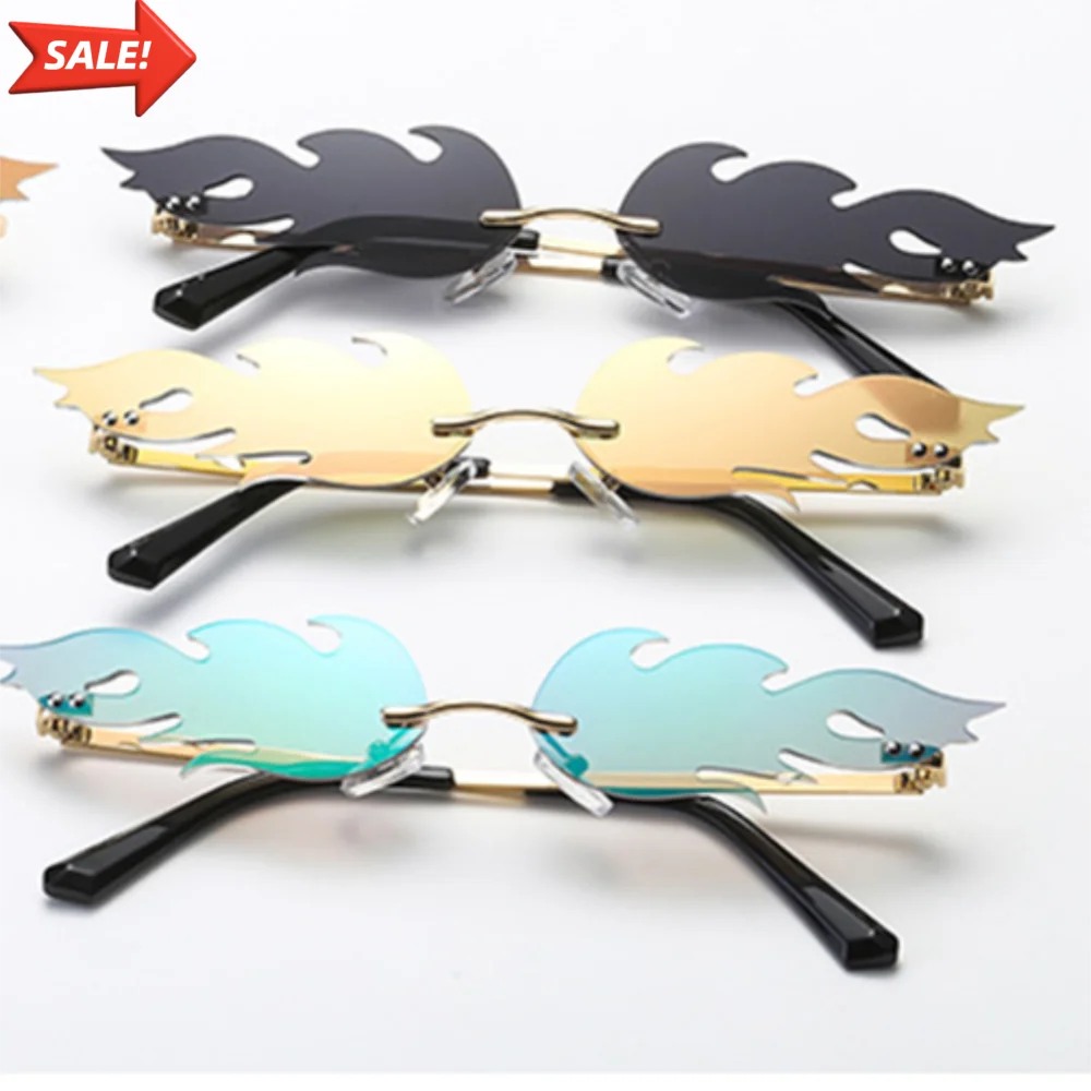 

Women Men Narrow Sunglasses Eyewear Fashion Sunglasses Rimless Wave Sun Glasses Fire Flame