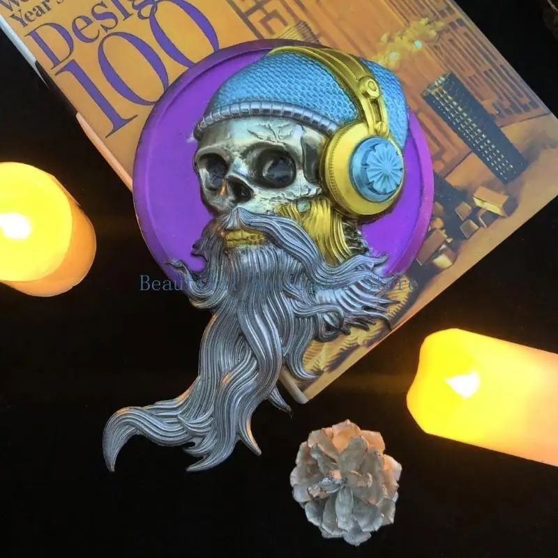 U4LF Long Bearded Skull Mold DIY Halloween Wall Decoration Making Molds Silicone Mold