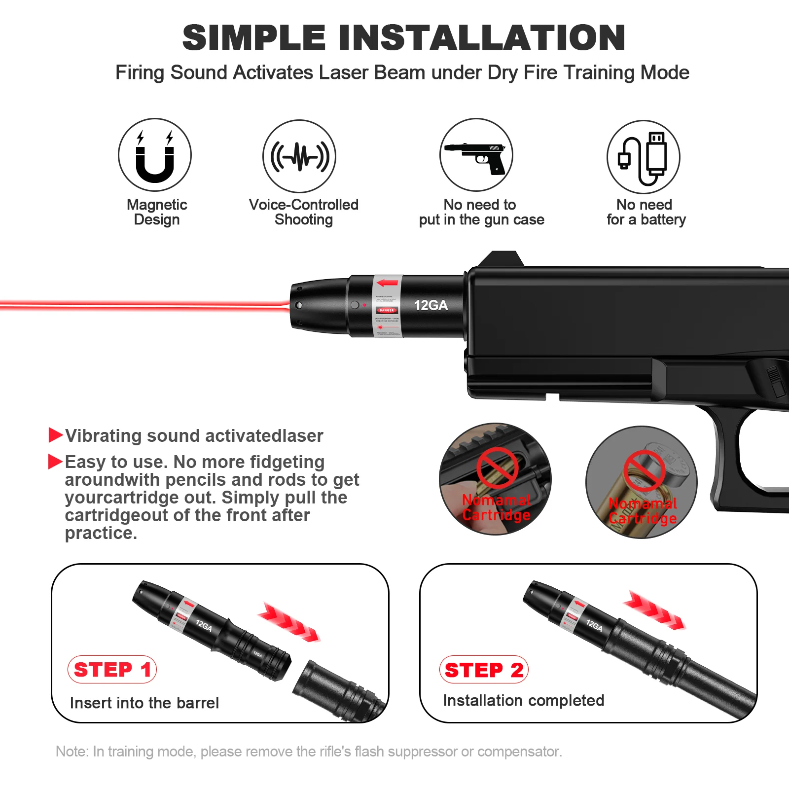 مدرب ليزر ثنائي الغرض مطور 12GA مع وظيفة المعايرة، هدف قفل المعايرة الثابتة عالي الدقة